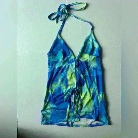 PrettyLittleThings Women’s Blue Abstract Floral Burn Out Printed‎ Top Size 6 - Picture 4 of 6